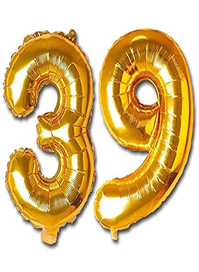 شوبرز كارت مجموعة بالونات هيليوم ذهبية كبيرة الحجم من رقائق معدنية، مقاس 16 بوصة، على شكل أرقام 39، من Shopperskart، لتزيين الحفلات، أعياد الميلاد، والذكرى السنوية، ولوازم المكتب. - Image 1